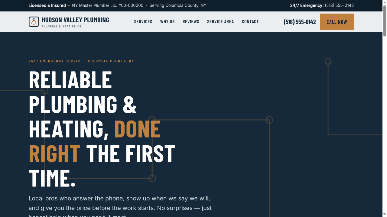 Hudson Valley Plumbing Co. website preview
